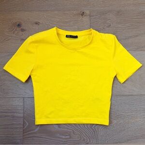 Zara Yellow Crop Top T-Shirt size XS NWOT 💛